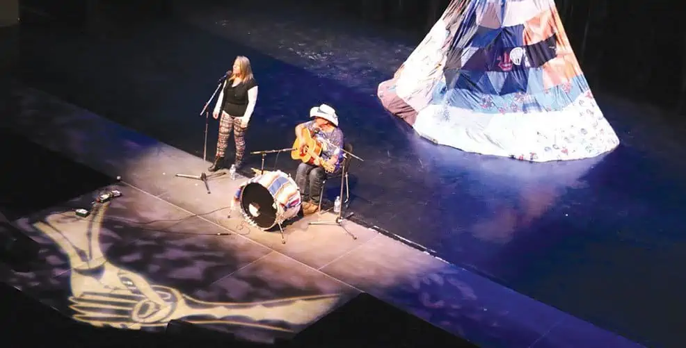2017 headliners Willie Thrasher and Linda Saddleback perform onstage at the Yukon Arts Centre. Folklore Show.
