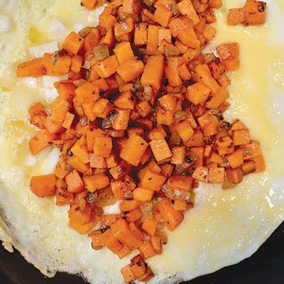 Sweet potato and goat cheese omelette