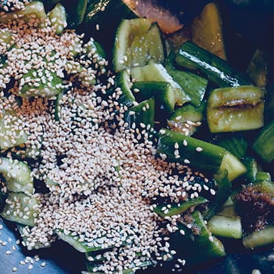 Smashed cucumber salad with ginger
