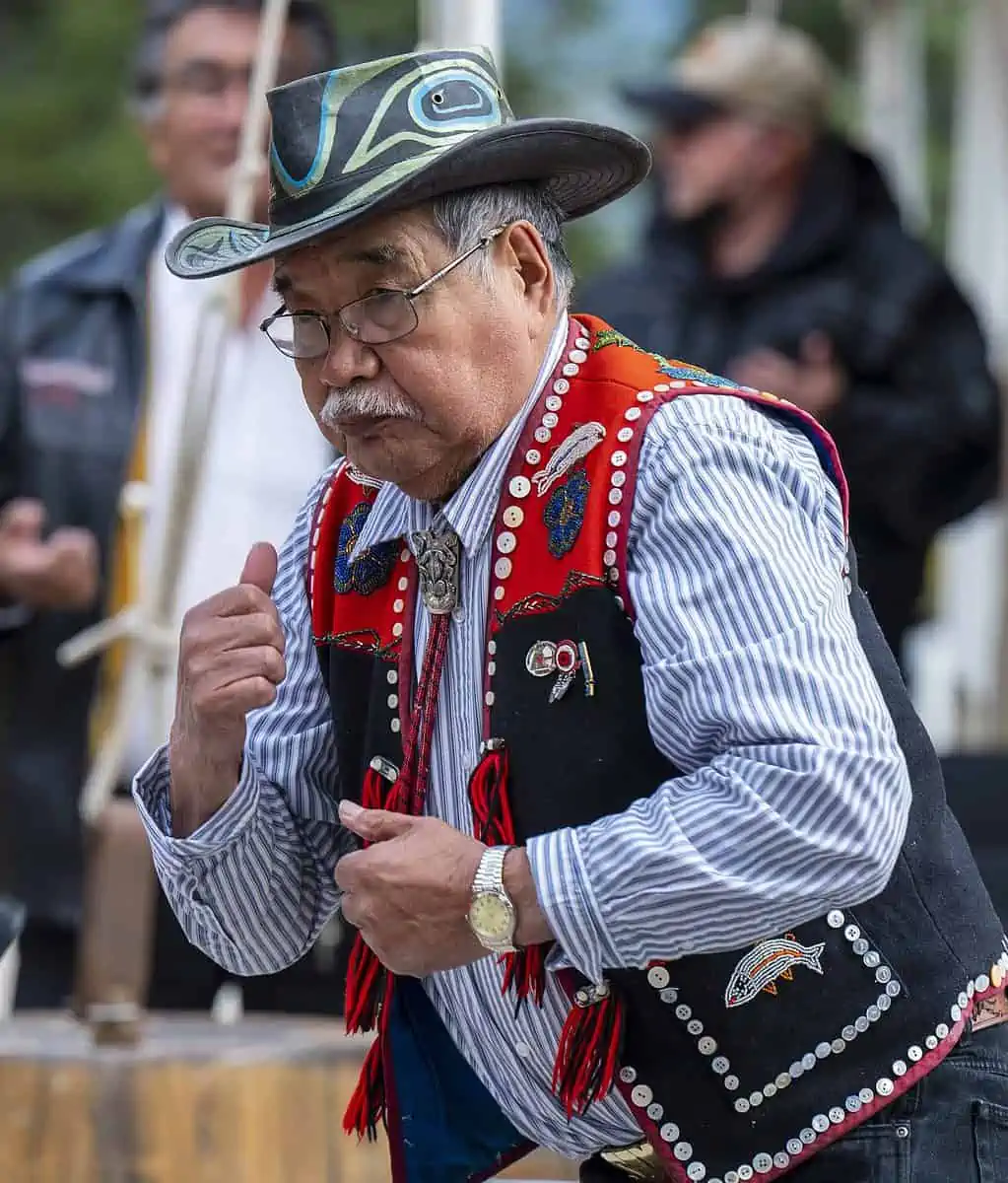 Tlingit elder Sam Johnson dances