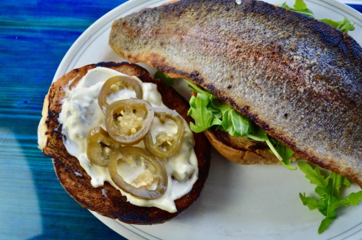 Trout sandwiches with pickled jalapeno tartar sauce