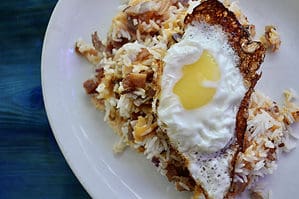 Breakfast rice and eggs.