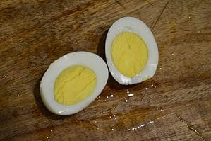 Halved boiled eggs