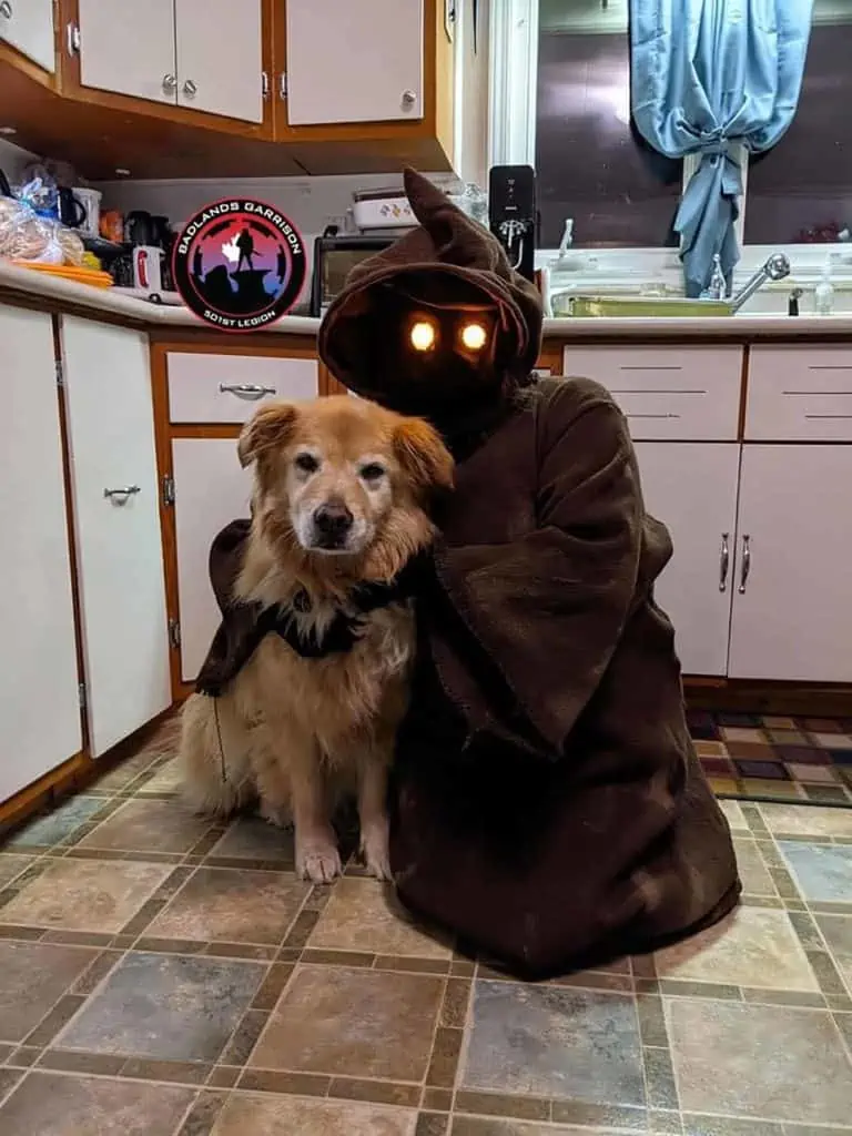 Star Wars costume Jawa with pet dog