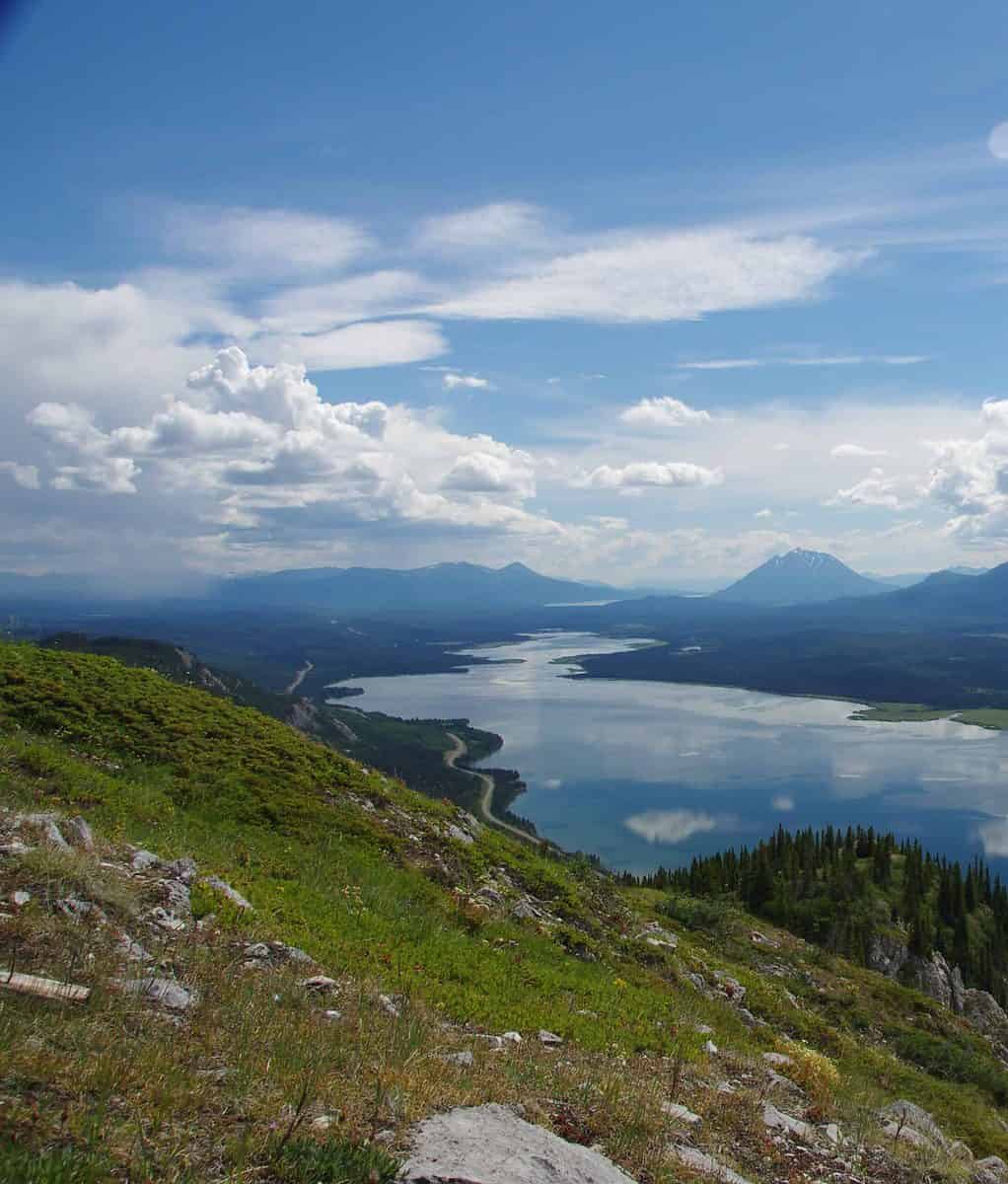 Little Atlin Lake from the White Mountain trail & Mount Minto