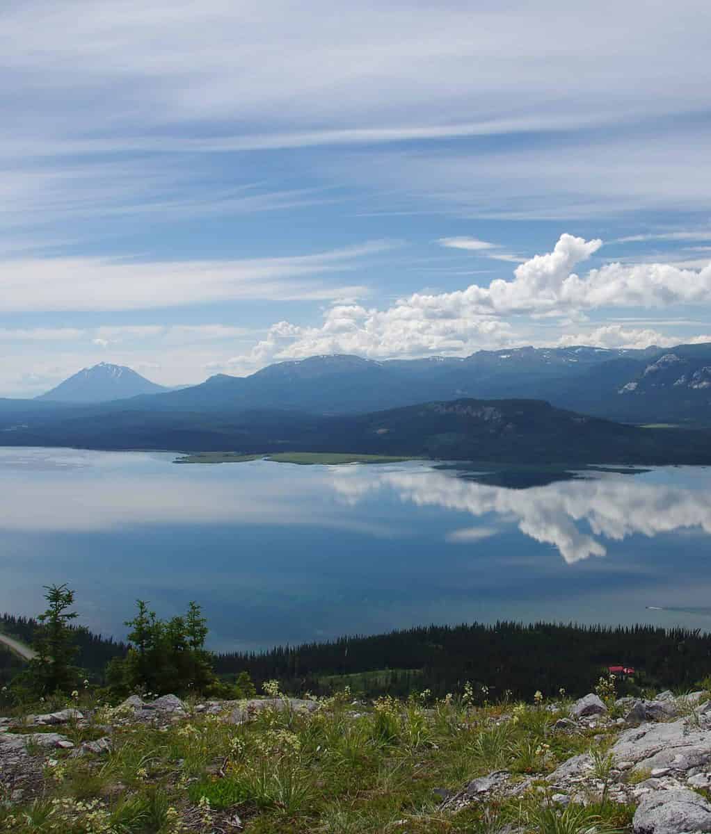 Little Atlin Lake from the White Mountain trail with Mount Minto