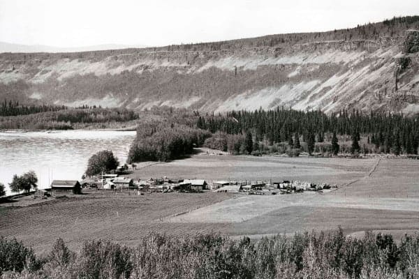 A historical photo of the Pelly River Farm
