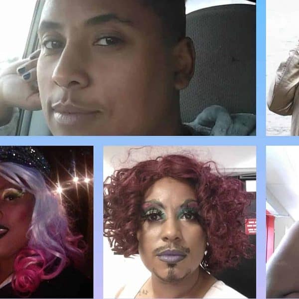 A person in various drag outfits