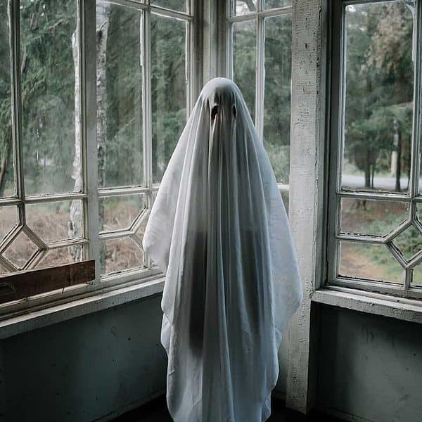 A person in a ghost costume