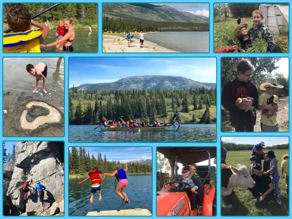 A collage of various summer camp activities