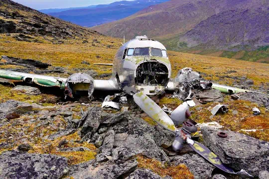 A crashed C-47 plane