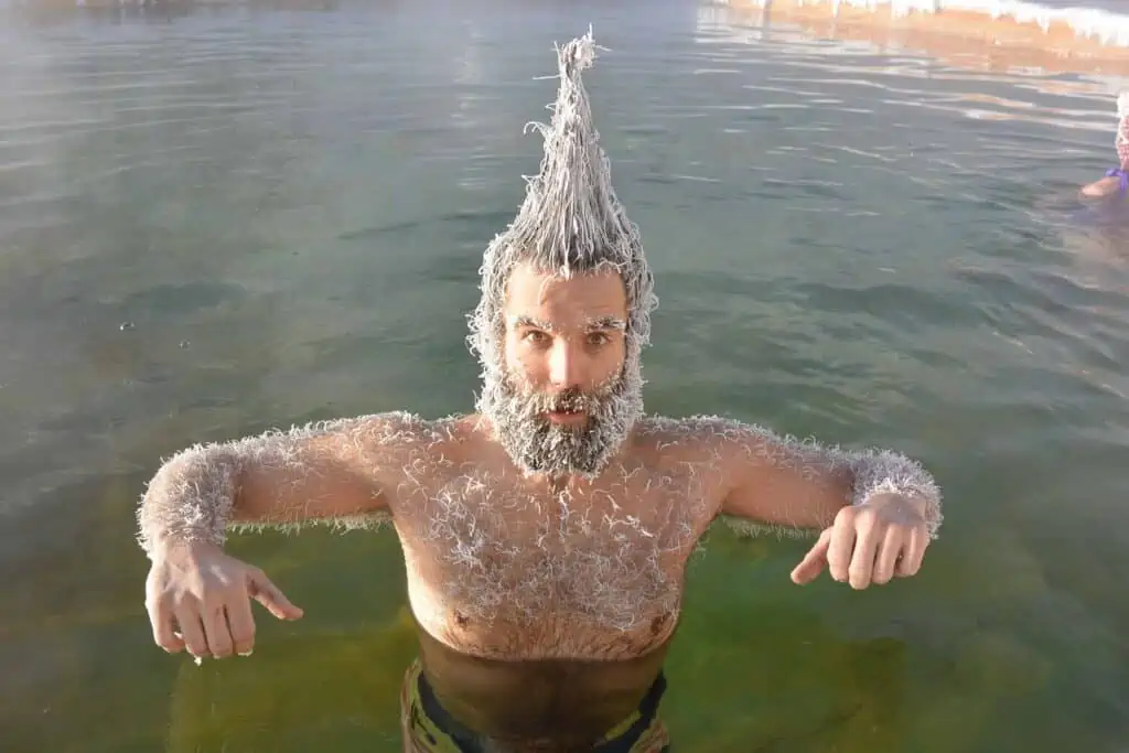 man frozen hair