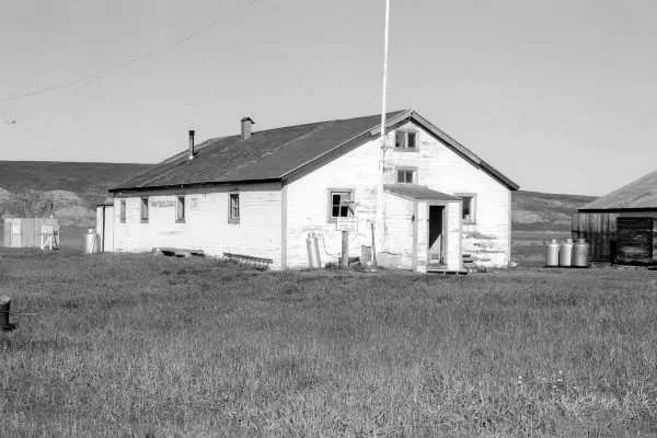 The state of the Community House the first summer that the Yukon Historic Sites Unit was on-site, 1987